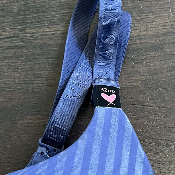 Victoria’s Secret NWT T-Shirt Push-up Bra Size 32DD Periwinkle Striped Full Cove - Picture 3 of 10